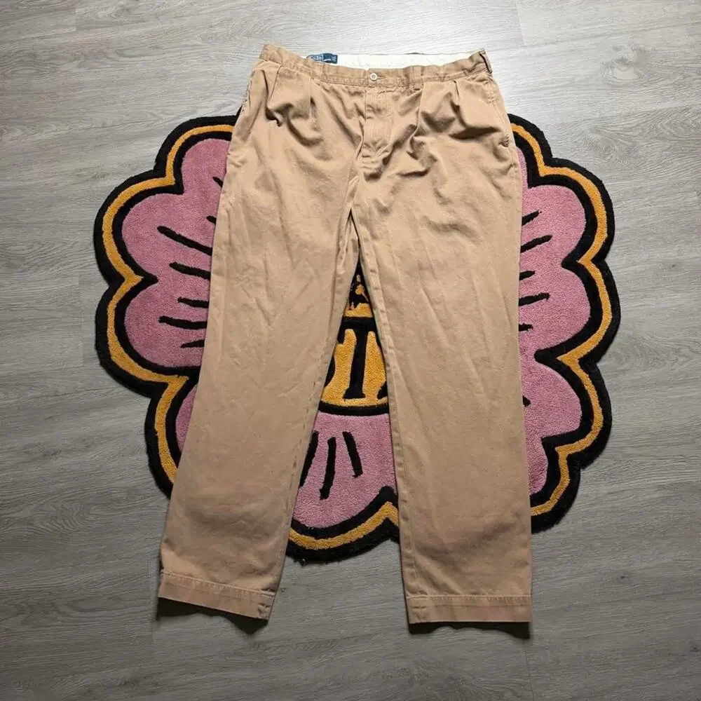 Vintage Y2K Polo Ralph Lauren Ethan Double Pleated Chino Pants 38x34 Tan
